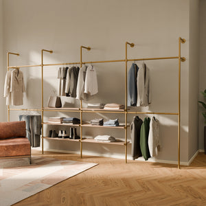 KIM DOUBLE 4 OAK –  6 shelves in the centre | gold