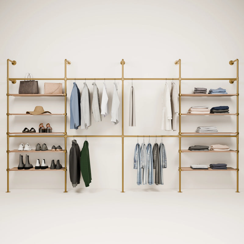 KIM DOUBLE 4 OAK –  10 shelves | gold