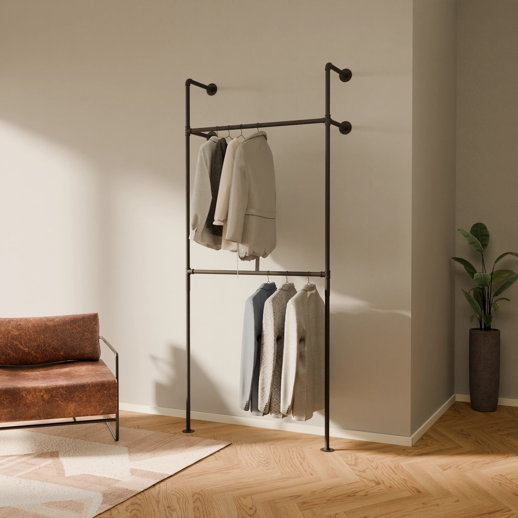 KIM DOUBLE 1 – Closet metal rack | wall mounted clothes rack