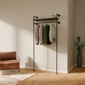 Shelf with clothing rack » Made of pipes