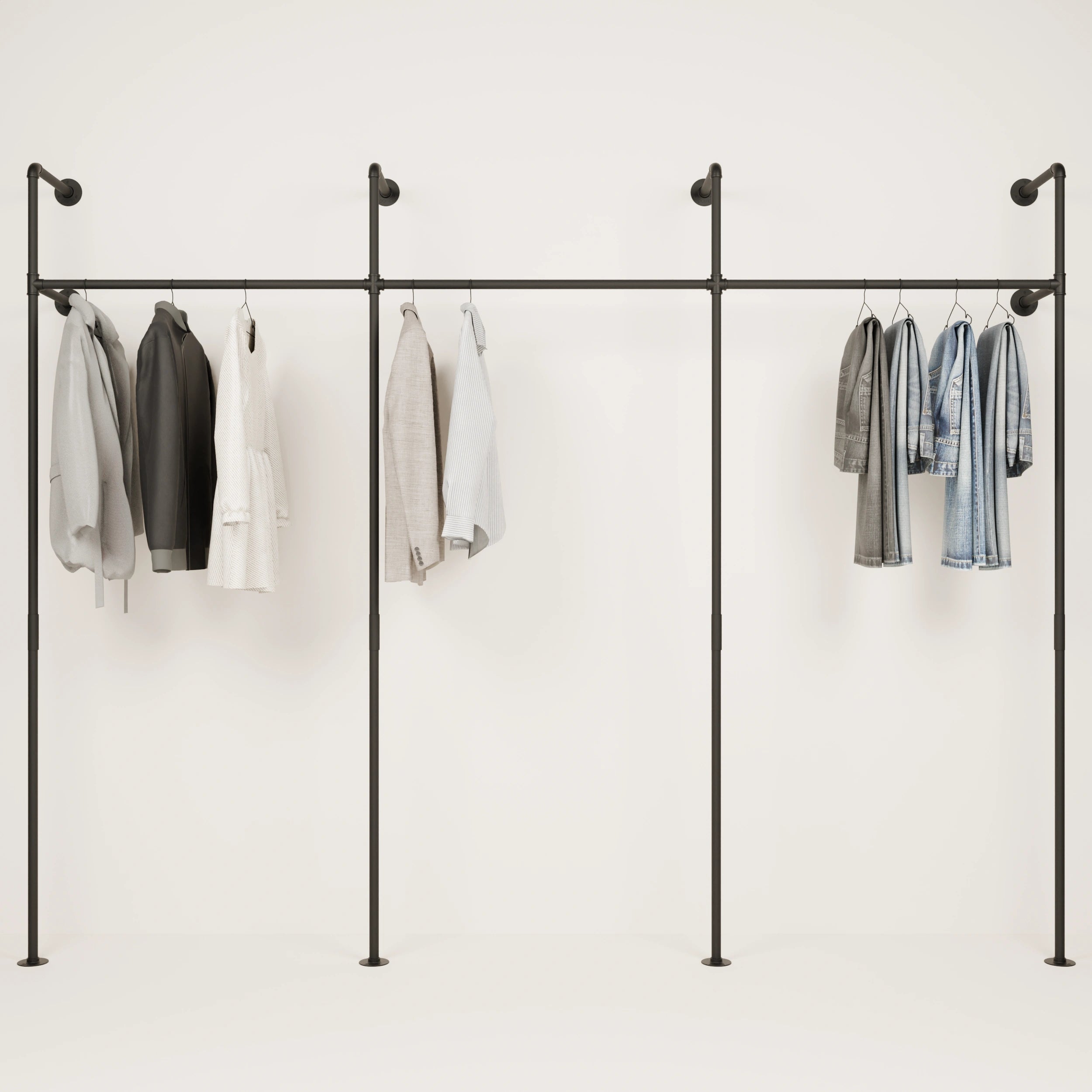 pamo kledingstang Industrial Loft Design - KIM II Double - Kleerkast voor inloopkastwand I slaapkamerkledingrek gemaakt van stevige, zwarte buizen met wandbevestiging pamo kledingstang Industrial Loft Design - KIM II Double - Kleerkast voor inloopkastwand I slaapkamerkledingrek gemaakt van stevige, zwarte buizen met wandbevestiging